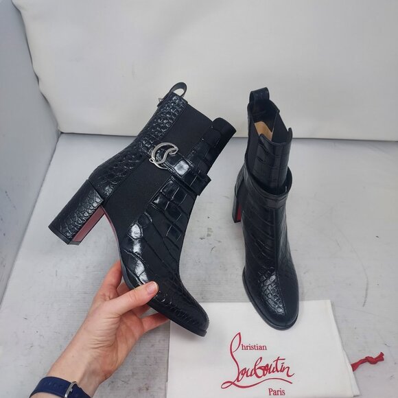 Christian Louboutin Black Croc Embossed Chelsea Boot - Picture 1 of 13